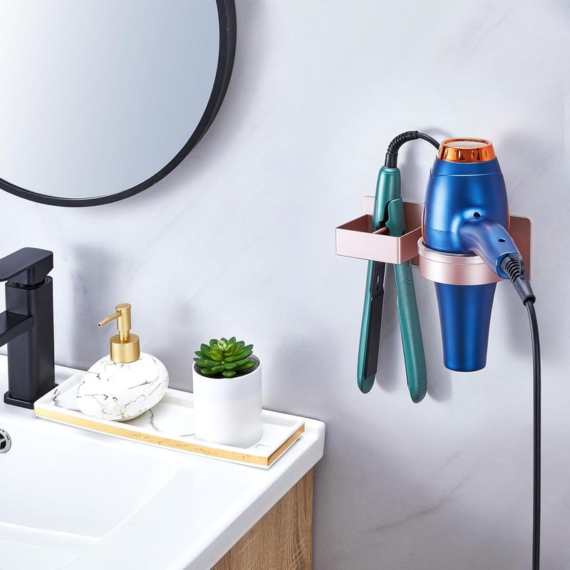 Oukimly Store Blow Dryer Holder Wall Mounted, Hair Straightener Holder, Hair Dryer Holder Adhesive, Hair Tool Organizer for Flat Iron, Hairdryer, Curling Iron Holder for Bathroom Vanity Barber Shop (Rose Gold) - Image 2